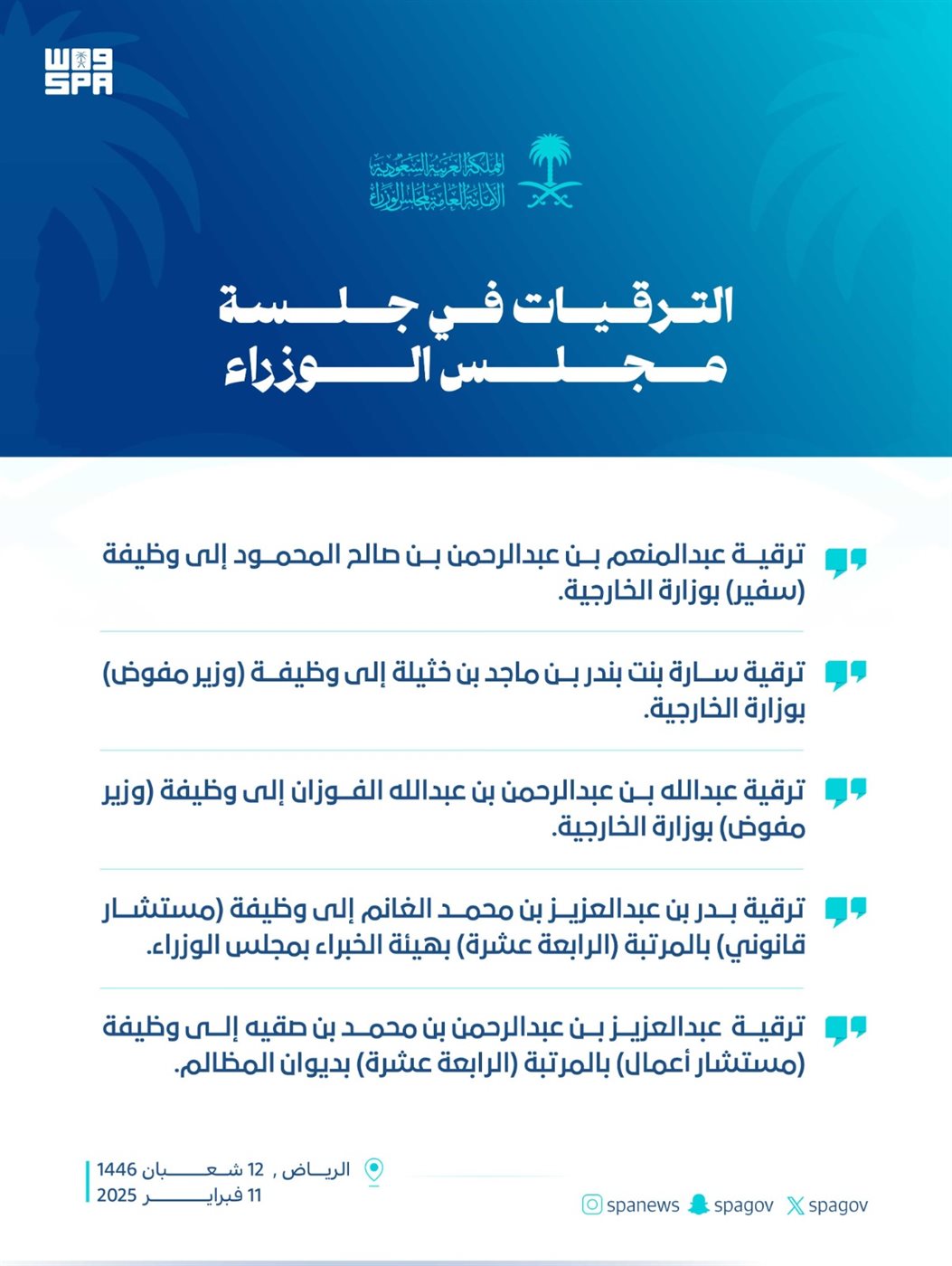 <strong>ترقيات في جلسة مجلس الوزراء السعودي</strong>