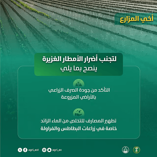 الارشاد الزراعي يحذر المزارعيين من الامطار الغزيرة 