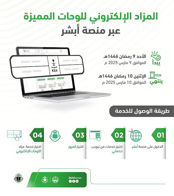 المرور يطرح مزاد اللوحات المميزة إلكترونيًا