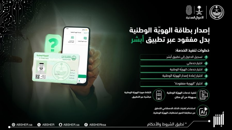 خطوات طلب بطاقة هويّة وطنية بدل مفقود عبر منصة أبشر