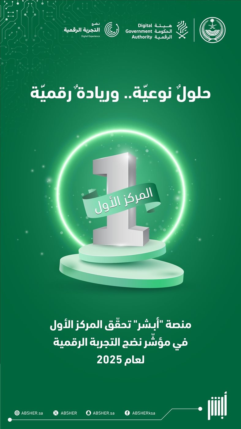 منصة أبشر تحصل على المركز الأول في مؤشر نضج التجربة الرقمية 2025