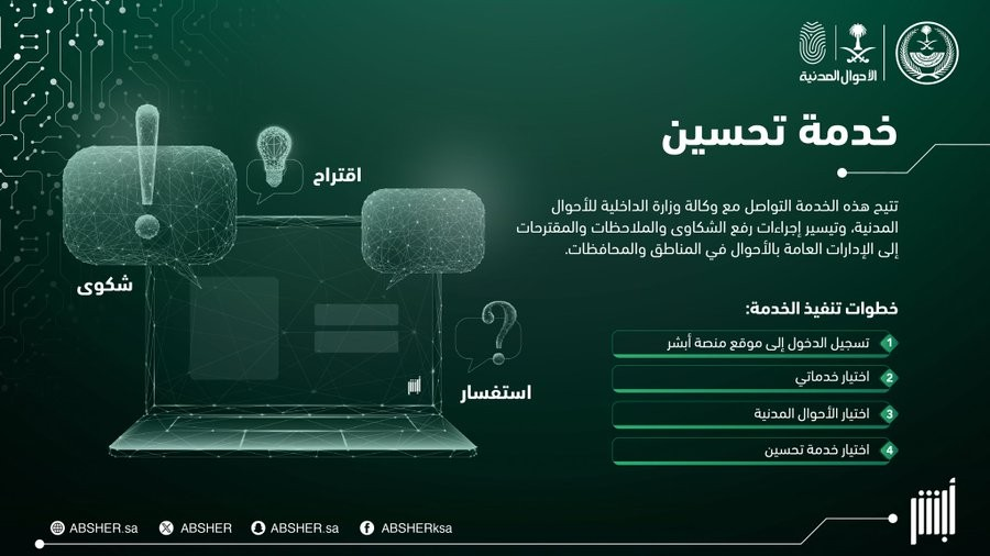 تفاصيل خدمة تحسين من منصة أبشر وزارة الداخلية