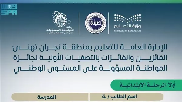 طلاب نجران يتأهلون لجائزة المواطنة المسؤولة