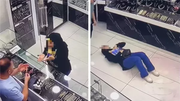 سقوط لبنانية بمحل ذهب بسبب المجوهرات