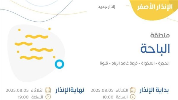 حالة الطقس اليوم في الباحة الإنذار الأصفر في الحجرة والمخواة
