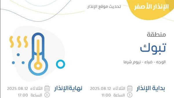 حالة الطقس اليوم في تبوك الإنذار الأصفر في الوجه وضباء ونيوم